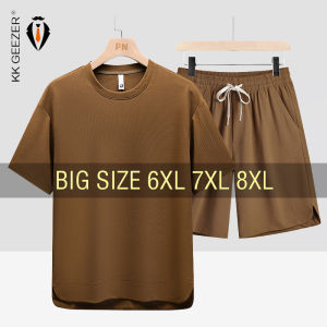 T Shirt Men Set Shorts Suit Oversize 6XL 7XL 8XL Plus Size Quick Dry Silk Short Sleeve Summer T-shirts Fashion Sportswear Loose2026