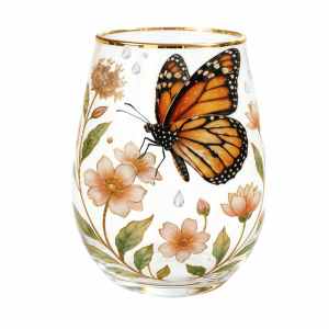 BMFUEW Bee Glass Tea Cup Transparent Flower Bird Pattern Mug Hummingbird Design Large Capacity Embossed Glass Cup Tea