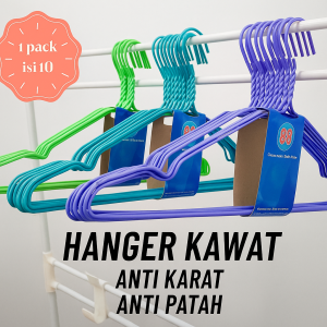 Gantungan Baju Besi Anti Karat isi 10Pcs – Hanger Pakaian Warna Warni Anti Slip Kuat Serbaguna