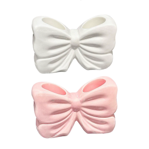 Bowknot Ceramic Toothbrush Holder Perfect for Bathroom Vanity Accessories Pink/White