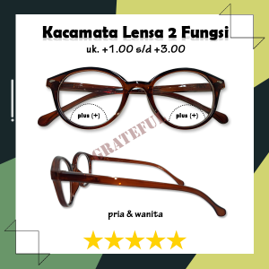 Kacamata Baca 2 Fungsi Lensa Plus & Lensa Normal +1.00 s/d + 3.00 Kacamata Pria Wanita Untuk Jalan & Baca Rabun Jauh Reading Glasses Frame Coklat Bentuk Oval Gaya Korea Style Retro - TERBARU