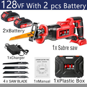 【Local Shop】208VF Cordless Reciprocating Saw Brushless Electric Electric Sabre Saw Portable Rechargeable Saw Replacement Metal Wood Cutting Machine Works with Wicks 20V 2Battery Pruning branches Traction saw Garden tool