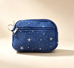 New Style Cute Star Print Big size Coin Purse Multi‑Zipper Card Pouch With Key Ring, Multiple zipper compartments store coins cards earbuds and small essentials.