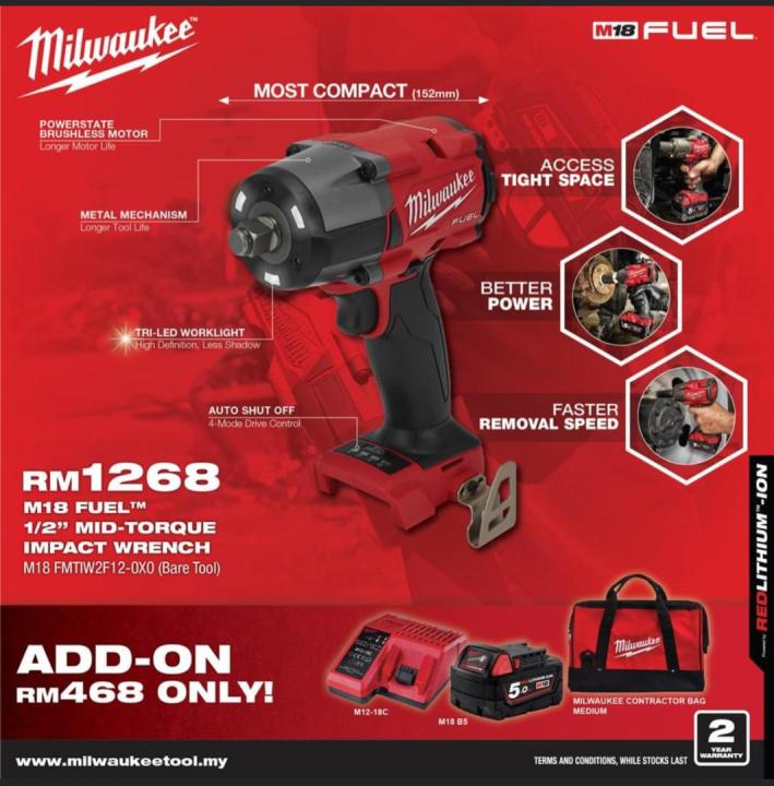 Milwaukee M18 Fuel M18FMTIW2F12 Mid Torque Cordless Impact Wrench Combo Milwaukee m18 fuel m18fmtiw2f12 mid torque cordless impact wrench combo