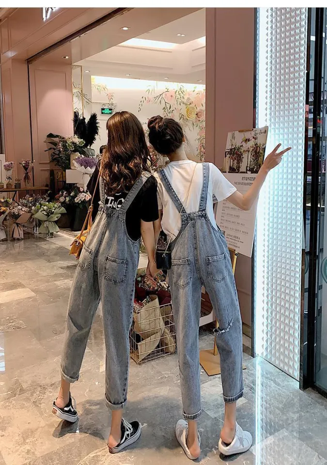 TOFASHIONS jumpsuit women korean style Women Overalls Jeans New High Waist  Cropped Pants Fashion Oversized Loose Denim Suspender Rompers Full Length  Jumpsuit Trousers Jeans Untuk Perempuan