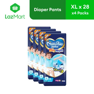 MamyPoko Day and Night Baby Diaper Pants Bundle XL (28 pcs) x 4 packs - for 12-17 kg