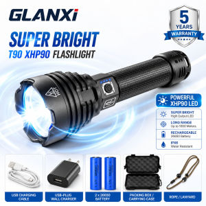 [hot selling item]+Super Bright Zoom LED Flashlight Rechargeable Waterproof Outdoor Heavy Duty High Beam Flashlight Long Battery Life Tactical Flashlight Built-in Battery Fishing Camping Hiking