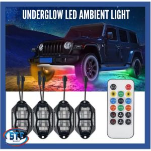 Car RGB LED Rock Lights Waterproof Aluminum Multicolor Underglow Ambient Light Kit with APP Remote Control For Off