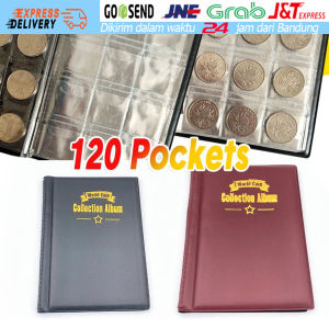 120 slot Album Koin Motif Kulit Kuno Logam Perangko Impor Buku Penyimpan Dompet Kantong Uang Tempat Hobi 10 Halaman Koleksi Coin