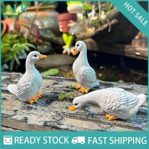 LF Wholesale✨Flash Sale ✨ 3ชิ้นรูปปั้นเรซินย้อนยุครูปเป็ดสีขาวน่ารักสำหรับตกแต่งโต๊ะในสวน