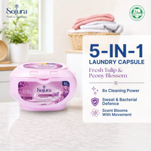 SOFURA 5in1 Fresh Tulips Laundry 24 Capsules Detergent Pods | Anti-Bacterial | Sweat Odour Remover | Fresh Scent
