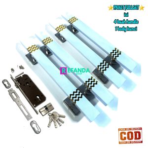 fullset lock body rumah kunci dan 4buah tarikan gagang pegangan handle pintu rumah minimalis panjang 33cm 45cm dan 60cm untuk pintu depan model kupu tarung/daun 2