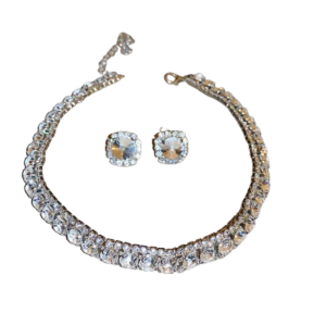 RANZH Vintage Crystal Necklace Handmade Retro Rhinestone Choker Necklace Sturdy Colorful Necklace Earrings Set Jewelry Accessories