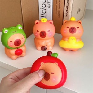Squishy CAPYBARA Chuột Lang Nước Đội Mũ Thú/Trái Cây Cute Có Túi Lưới