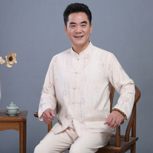 Tang Suit Chinese Traditional Wear Costume Hanfu CNY Shirt Chinese Cheongsam Dress Men Clothes New Year Couple Plus Size Oversized China Dresses Garment Clothing Blouse Han Set Wedding Dress Birthday Grandpa Old Man Top 09