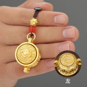 已开光 招财 新款黄铜十二生肖招财钥匙扣聚宝盆转转旋转挂件随身手把挂饰礼物 Fortune New Brass Zodiac Keychain Cornucope Revolving Pendant Hand Handle Hanging Gift