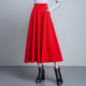 Elastic Waist Mid Length Skirt Women High Waist Large Hem Skirt Slimming Plus-sized Long Skirt
