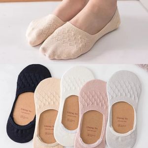 （5 Pairs) Women Socks Non-Slip Cotton Solid Color Basic Sports Socks invisible socks Low Cut Casual No Show Non Anti Slip Hidden Girl Socks
