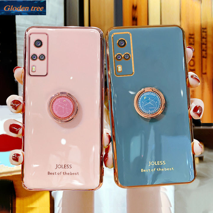 For Vivo Y31 2021 Y51 2020 Y51A Precise camera protection case Girly  style plating Anti-drop cases with Creative clock phone stand Lazada PH