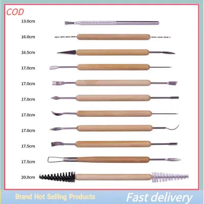 💓💖🧧🏮 ชุดเครื่องมือแกะสลักดินปั้นดินเผา11ชิ้นชุดเครื่องมือแกะสลักดินโพลิเมอร์เซรามิกสองด้านพร้อมที่จับไม้เรียบ
