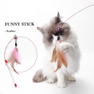 Cat Teaser Toy Pet Cat Puppy Teaser Bell Feather Stick Rod Funny Interactive Toy