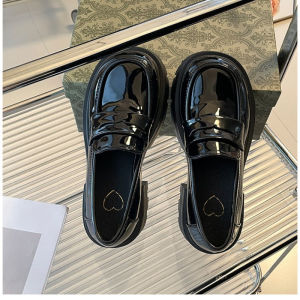 [Free Shipping] Black Thick-Soled Retro Leather Shoes For Women New Summer Style Height-Increasing Versatile Slip-On Loafers