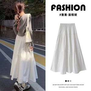 COD white skirt womens summer high waist a word medium and long skirt small fluffy cake skirt ruffle 2026 new product