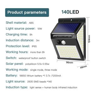 LED Outdoor Lighting Solar light 100/140 LED 3 modes Solar Motion Sensor Wall Lights Three sides Waterproof Lamp Villa Garden Decoration Solar Lights 1200 mAh Rechargeable Battery White Lighting