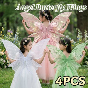 Fairy Wings Costume Set 4 Piece Shimmering Pink Comfortable Fit Halloween Cosplay Parties Kids