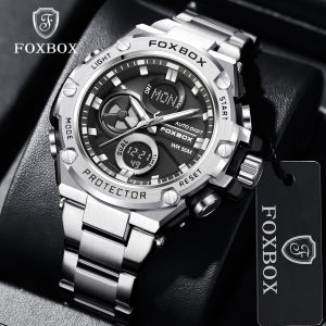 LIGE Dual Time Electronic Quartz Watch for Man Original FOXBOX Alarm Luminous Digital Watch