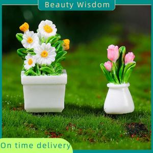Beauty Wisdom 1PC Simulation Potted Plants New Dollhouse Miniature Mini Flowerpot Potted For Green Plant In Pot Doll House Furniture Home Decor