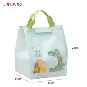 Linyoung Lightweight Bento Bag Cute Cartoon Printed Insulation Bag Student Portable Lunch Bag Thin Aluminum Film Velcro Closure
