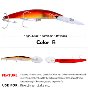 15cm 16g Long Tongue Minnow Fishing Lure Bass Trolling Flaher Artificial Hard Bait Crankbait Wobblers for Trolling Jerkbait