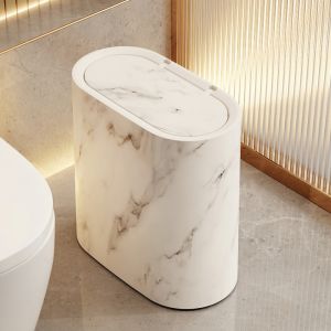 Trash Can With Cover Marble Wood Pattern Plastic Trash Can Large Capacity Snap Lid For Home