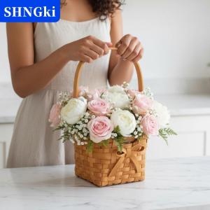 SHNGki Liễu mây cô dâu Giỏ Hoa Dã Ngoại container tay dệt hoa sắp xếp giỏ với xử lý Dã Ngoại dệt giỏ