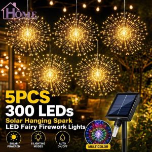 5pcs Solar Firework String Lights 300 LED 8 Modes Auto On Off Waterproof Outdoor Garden Patio Decor