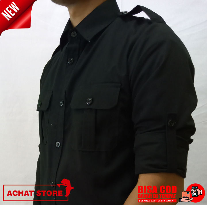 Kemeja Tactical Drone Lapangan PDL Outdoor Black kemeja pria