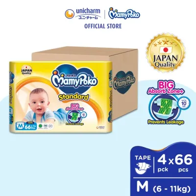 MamyPoko Standard Tape Baby Diapers M66 (4 Packs) (6 - 11kg)