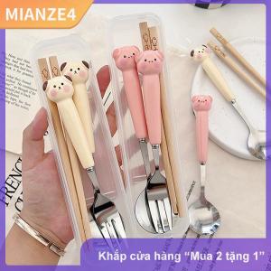 [COD] MIANZE4 Phim Hoạt Hình Con Chó Con Heo Đất Muỗng Dĩa Thép Không Gỉ Dao Kéo Xách Tay Sinh Viên Phim Hoạt Hình Bộ Đồ Ăn Trẻ Em Lưu Trữ Hộp Thiết Lập
