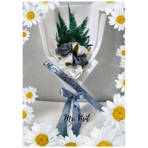 Mr. Visit / PROMO Buket Bunga Dua Warna Cover Putih / Buket Bunga Murah / Buket Wisuda