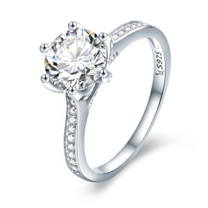 BAMOER Free Shpping 925 Sterling Silver Wedding JUNE Ring Princess Square CZ Finger Rings for Women Silver Engagement Jewelry SCR342