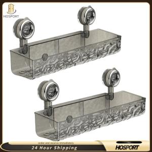【HOSPORT】2Pcs Suction Cup Bathroom Storage Shelf No Drill Shower Organizer Rack Multifunctional Floating Shelf for Bathroom