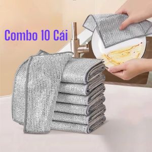 Set 10 Khăn Rửa Chén Dây Kim Loại Đa Năng Chà Bồn Rửa Bát - Cọ Rửa Xoong Nồi Không Mài Mòn