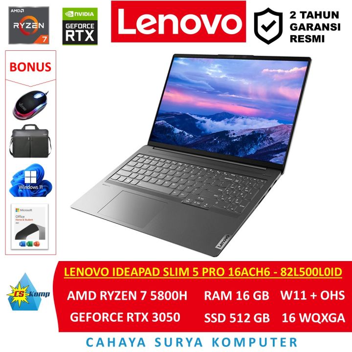 Lenovo IdeaPad Slim Pro 16ACH6-82L500L0ID Strom Grey AMD Ryzen 5800H  RTX 3050 RAM 16GB SSD 512GB W11 OHS2021 WQXGA IPS