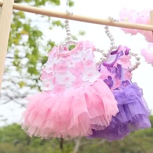 Pet Dog Cat Peach Blossom Dress Teddy BichonSupplies Dog Apparel