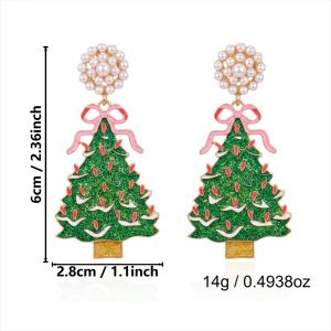 MUSCLEX 1 pair Cây thông Noel đính đá pha lê Bông tai thả hình Giáng Sinh Hiệu ứng lấp lánh Ngọc trai nhân tạo Bông tai nơ Lấp lánh Lấp lánh Trang sức ngày lễ Phụ nữ