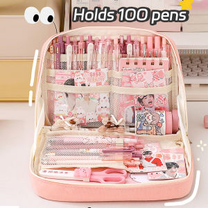 Zipper Pencil Case Extra Large Capacity Pencil Bag for Students Canvas Pen Pouch Stationery Storage Bag Office Supply
