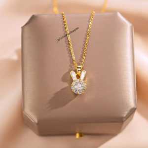 Kalung Titanium Wanita Motif Kelinci Cantik Dan Imut (PERMATA BISA DI PUTAR)