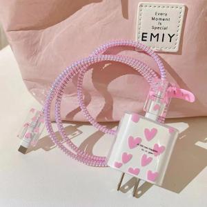 Cantik 3D Heart Set Paket Cover Pelindung Kepala Charger Kabel Untuk Charger Original iPhone 20W