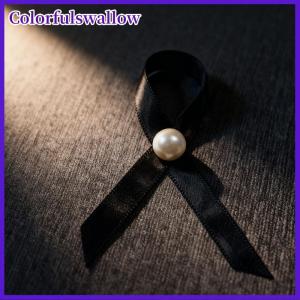 Colorfulswallow Ruy băng màu đen Trâm tang lễ tưởng niệm Pin tang áo phụ nữ người đàn ông Ribbon Tie pin phù hợp với áo sơ mi cổ áo pins phụ kiện quần áo